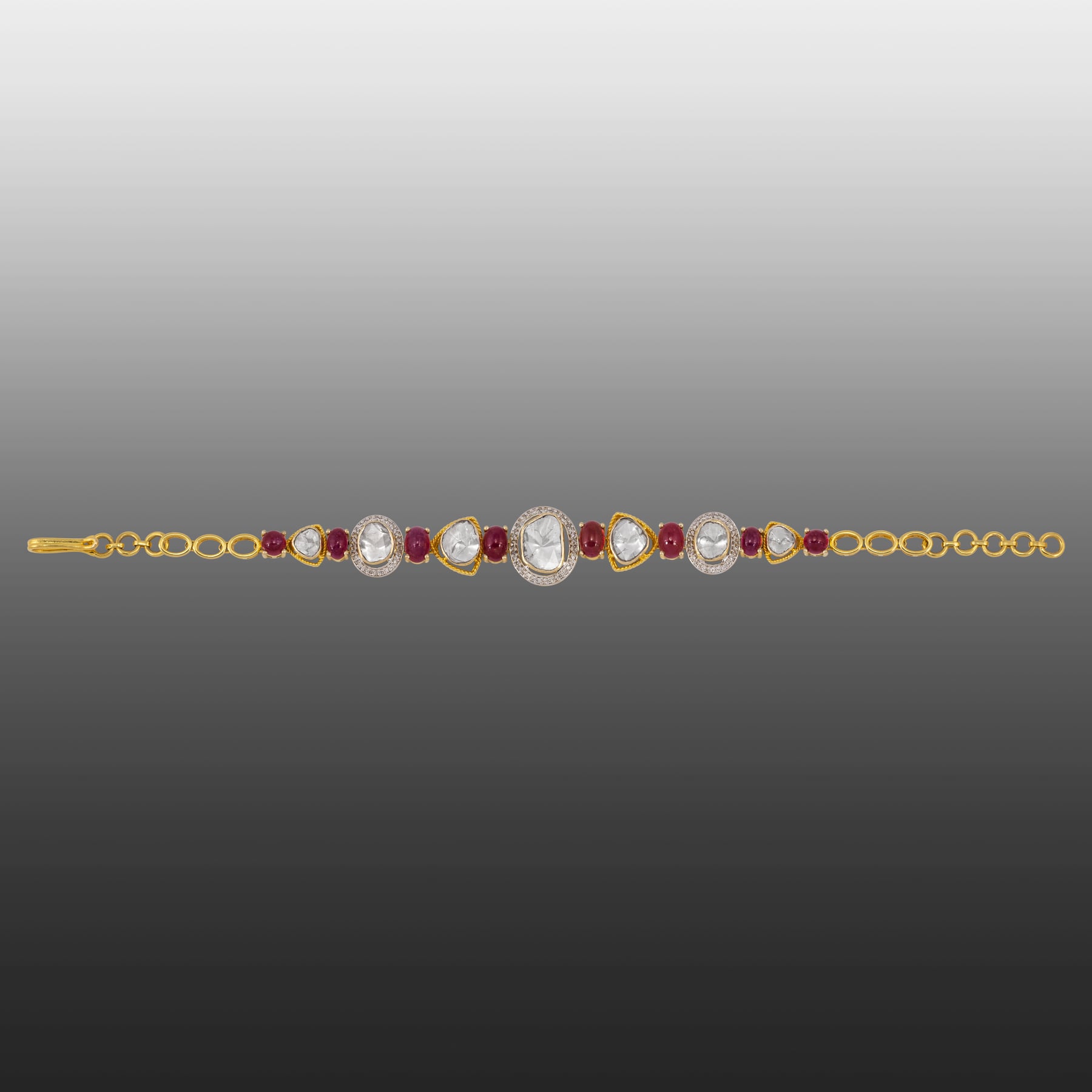 Polki and Ruby Tennis Bracelet in Yellow Gold